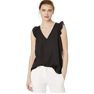 J. Crew Classic V Neck  Black  Sleeveless  Ruffle  Blouse  Size 4